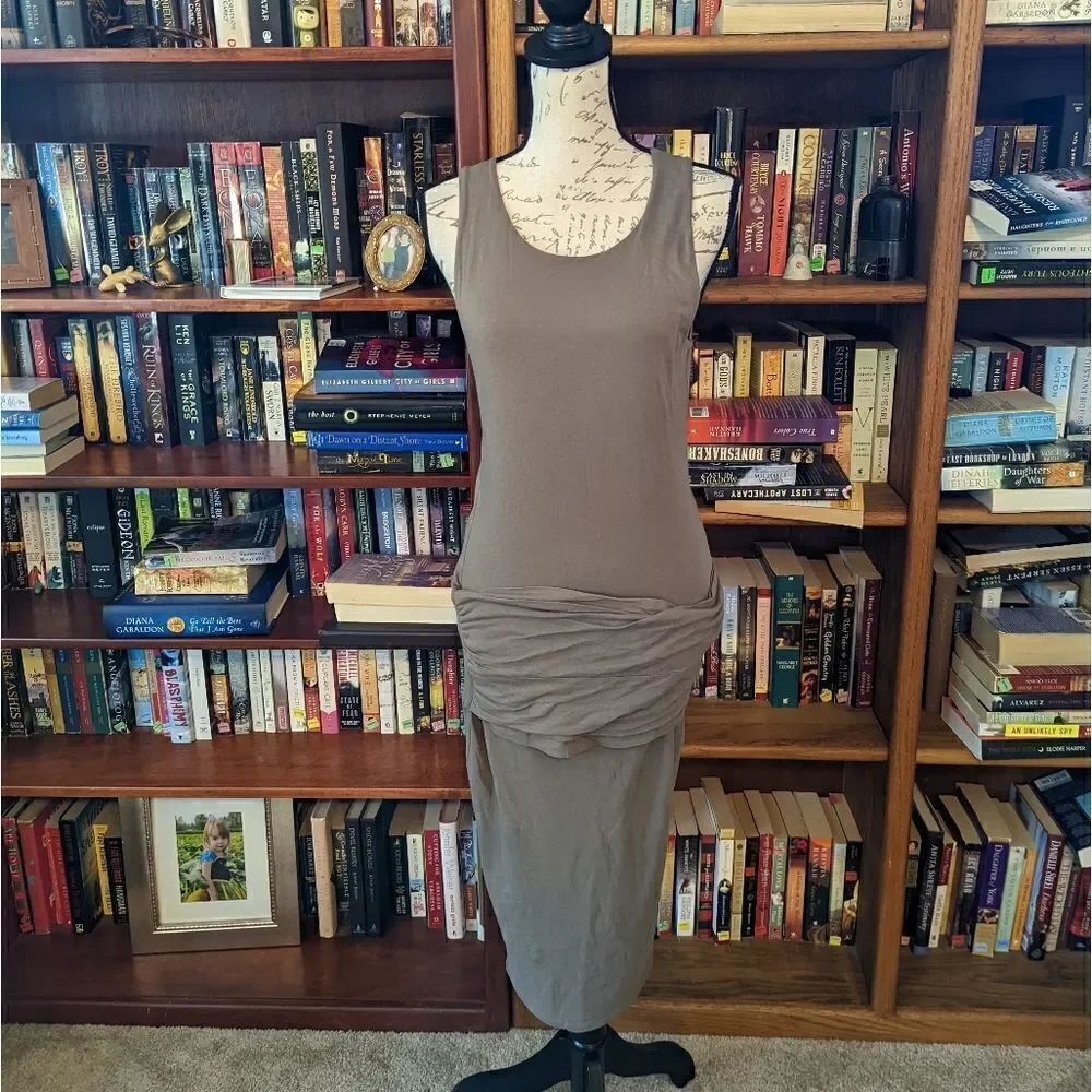 JAMES perse bodycon grey maxi tank dress with front draping sz s euc